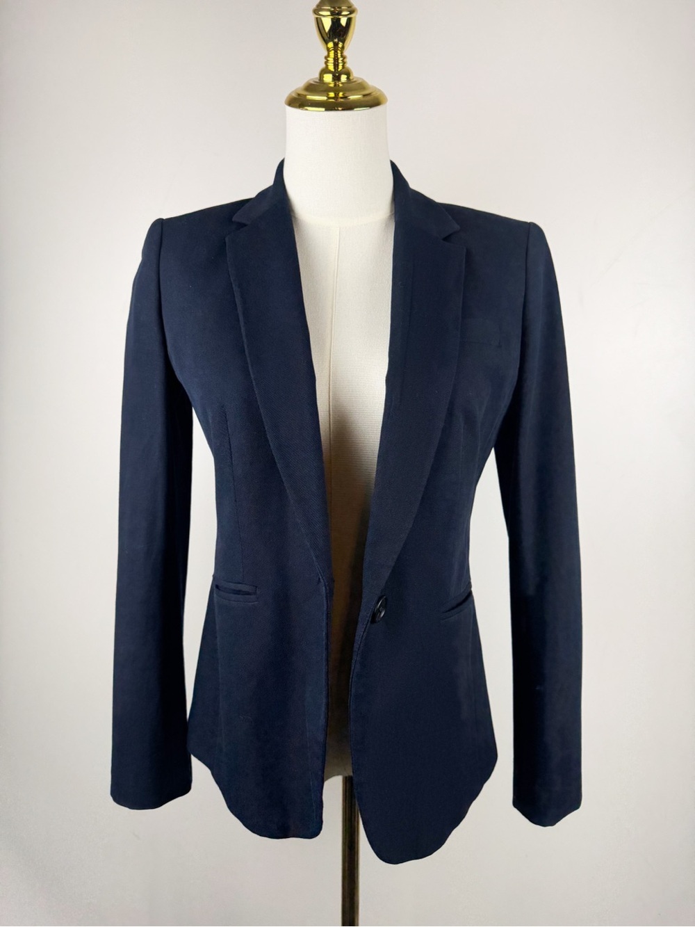 J.Crew Womens 2 Navy Blue Stretch Cotton Blazer Suit Jacket Single Button E4777